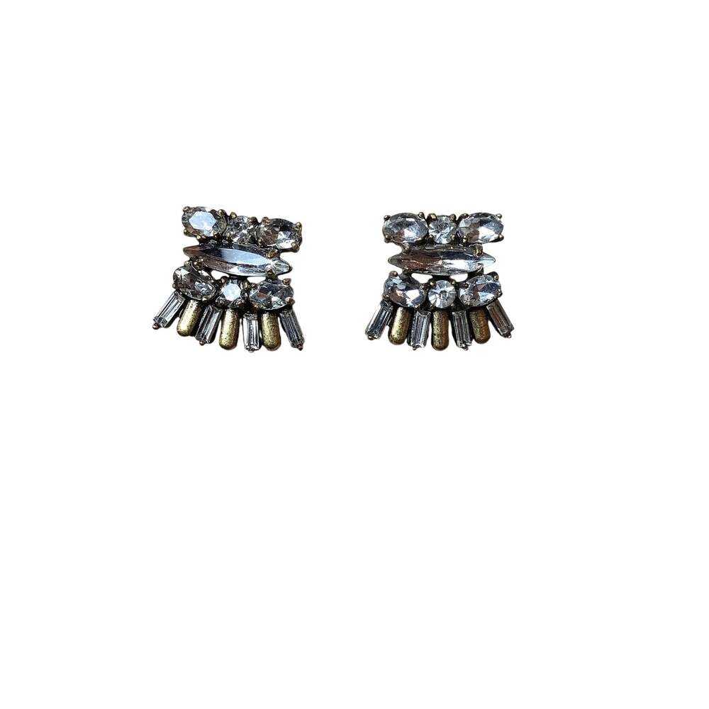 J. CREW Crystal Rhinestone Baguette Fan Cluster Statement Stud Earrings A7-26
